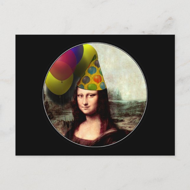 Mona Lisa Grattis på födelsedagen Party Hat Vykort (Framsida)