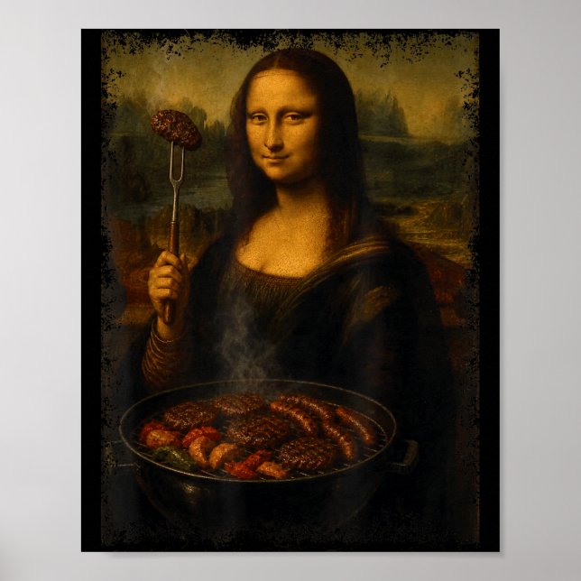 Mona lisa grillande bbq rolig  poster (Framsidan)