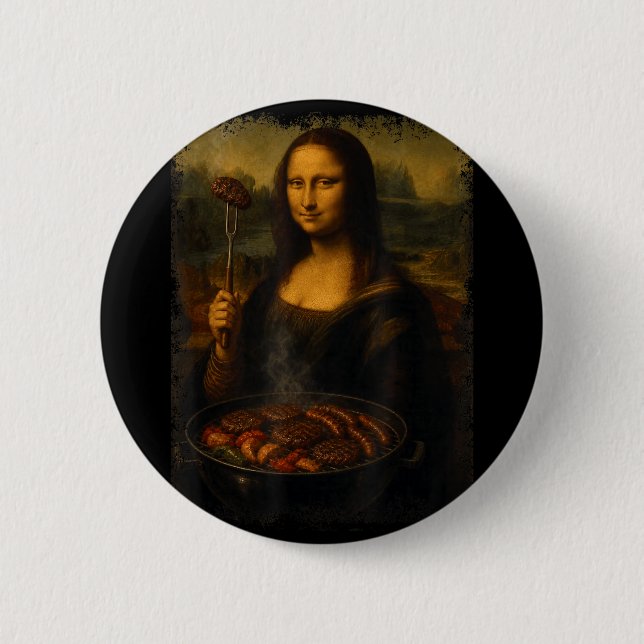 Mona lisa grillning bbq rolig  knapp (Framsida)