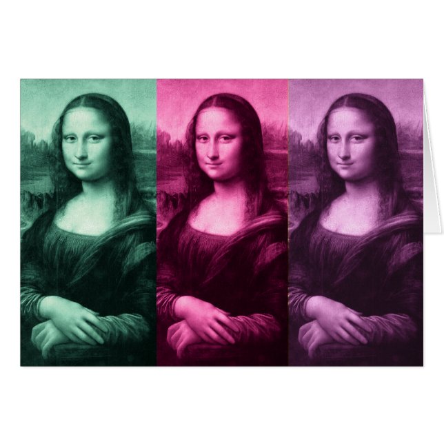 Mona Lisa Grönt Rosa Lila Hälsningskort (Framsidan Horizontal)