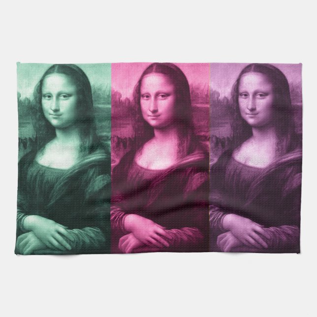 Mona Lisa Grönt Rosa Lila Kökshandduk (Horisontell)