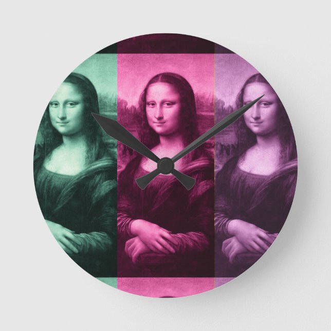 Mona Lisa Grönt Rosa Lila Rund Klocka (Framsida)