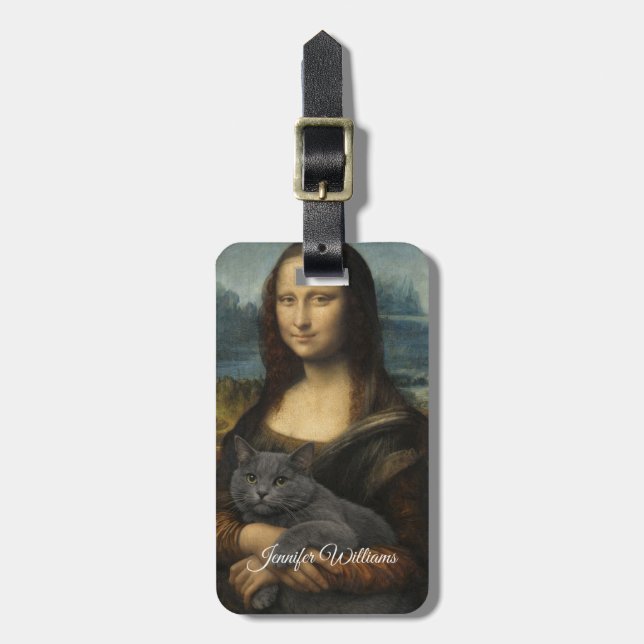 Mona Lisa håller elegant grå katt                 Bagagebricka (Vertikal Framsida)