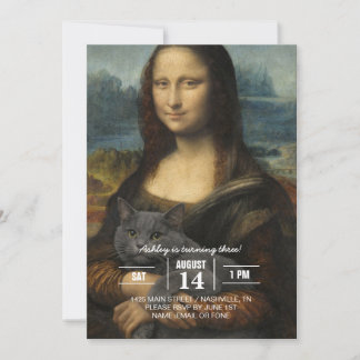Mona Lisa håller elegant grå katt Inbjudningar