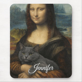 Mona Lisa håller elegant grå katt Musmatta