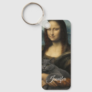 Mona Lisa håller elegant grå katt Nyckelring