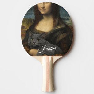 Mona Lisa håller elegant grå katt Pingisracket
