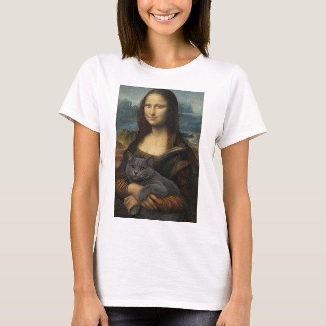 Mona Lisa håller elegant grå katt                 T Shirt (Framsida)