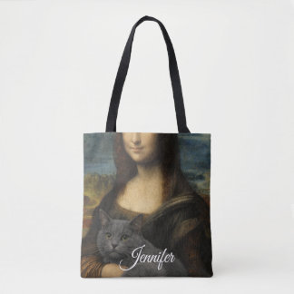 Mona Lisa håller elegant grå katt Tygkasse