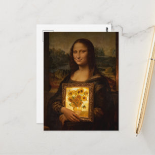Mona Lisa håller en Van Gogh Vykort