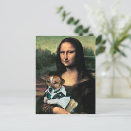Mona Lisa håller hund och ett ben Vykort