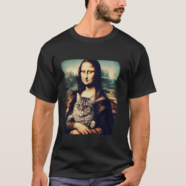 mona lisa håller katt kattunge för kattälskare kat t shirt (Framsida)