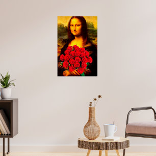 Mona Lisa håller röd ros Leonardo Da Vinci Poster