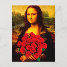Mona Lisa håller röd ros Leonardo Da Vinci Vykort