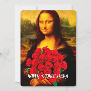 Mona Lisa håller röd ros lycklig Mors dag Julkort
