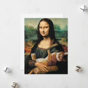 Mona Lisa håller sin katt Julkort