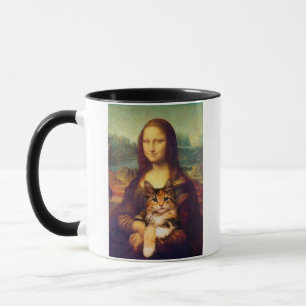 Mona Lisa håller sitt kattsällskapsdjur Leonardo d Mugg