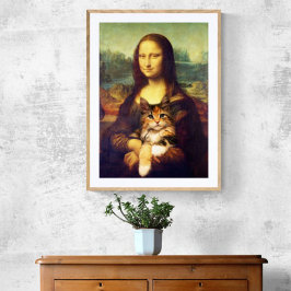 Mona Lisa håller sitt kattsällskapsdjur Leonardo d Poster