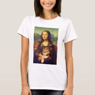 Mona Lisa håller sitt kattsällskapsdjur Leonardo d T Shirt