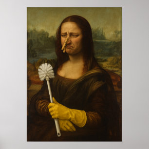 Mona Lisa håller toalettborste Poster