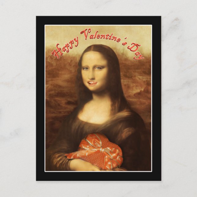 Mona Lisa Heart Valentine Day Kiss Helg Vykort (Framsida)