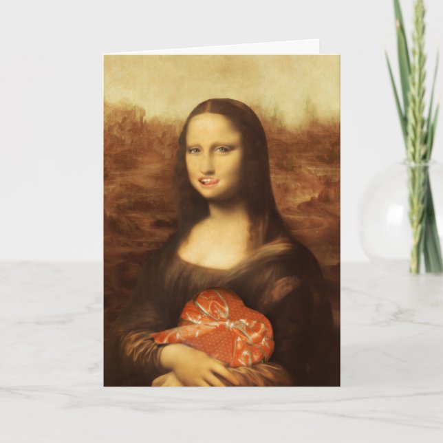 Mona Lisa Heart Valentine Day Kiss Helgkort (Framsida)