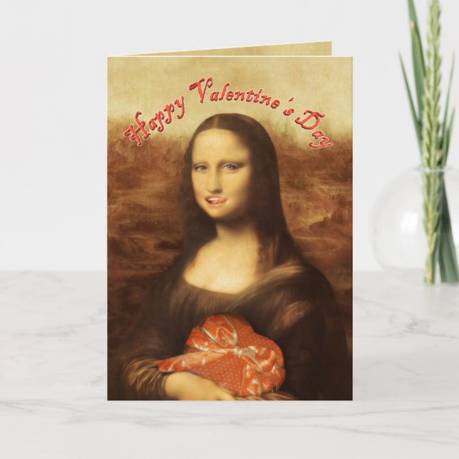 Mona Lisa Heart Valentine Day Kiss Helgkort (Framsida)