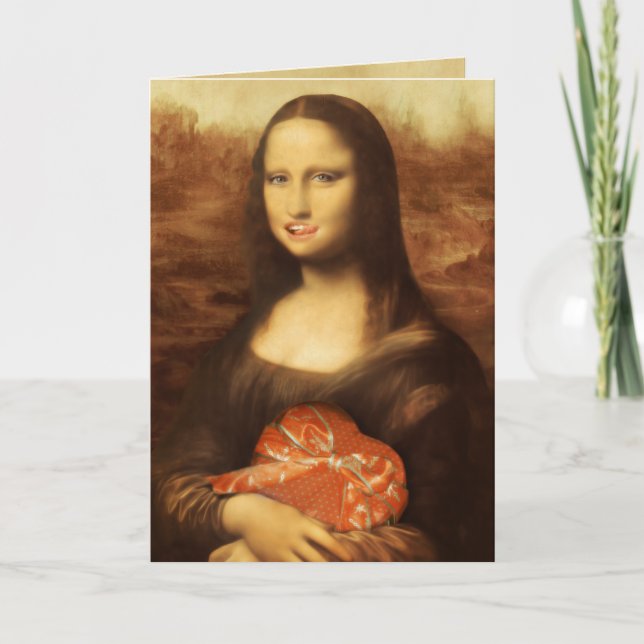 Mona Lisa Heart Valentine Day Kiss Helgkort (Framsida)