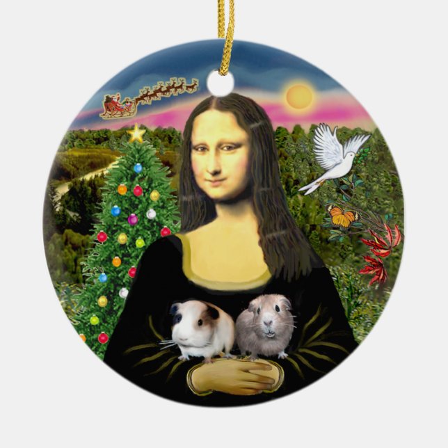 Mona Lisa & hennes två marsvin Julgransprydnad Keramik (Framsidan)