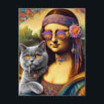 Mona Lisa Hippie Smoking Grått Cat Vykort<br><div class="desc">Mona Lisa bär som hippie med en rökning grått-katt lustigt AI genererade konst som jag hade bett henne att röka och hålla henne per katt,  men AI har ibland ett sinne för det och gör konstig sak</div>