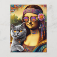 Mona Lisa Hippie Smoking Grått Cat