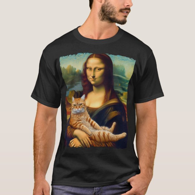 Mona Lisa Holding Cat Kattunge Älskare Cat Pappa M T Shirt (Framsida)