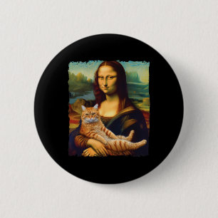 Mona Lisa Holding Cat Porträtt Art Painting Kattun Knapp