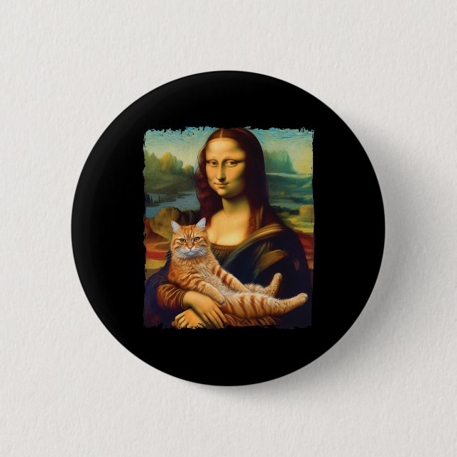 Mona Lisa Holding Cat Porträtt Art Painting Kattun Knapp (Framsida)