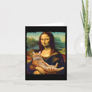 Mona Lisa Holding Cat Porträtt Art Painting Kattun Kort