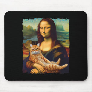 Mona Lisa Holding Cat Porträtt Art Painting Kattun Musmatta