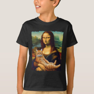 Mona Lisa Holding Cat Porträtt Art Painting Kattun T Shirt