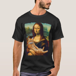 Mona Lisa Holding Cat Porträtt Art Painting Kattun T Shirt