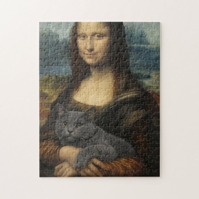 Mona Lisa Holding Elegant Gray Cat                 Pussel (Vertikal)