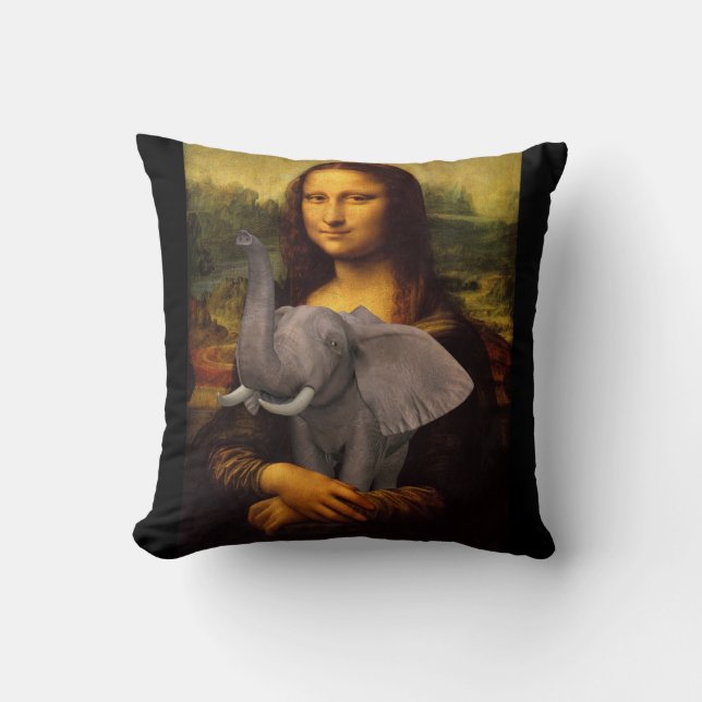 Mona Lisa Hugs Elephant Kudde (Framsida)