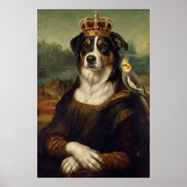 Mona Lisa Hund med Cockatiel Papegoja Finkonst Pos Poster