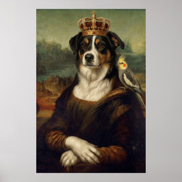 Mona Lisa Hund med Cockatiel Papegoja Finkonst Pos Poster