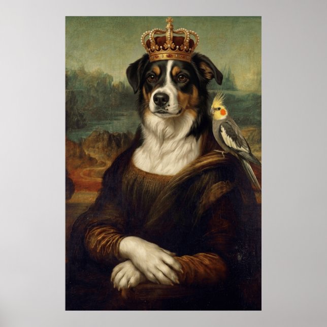 Mona Lisa Hund med Cockatiel Papegoja Finkonst Pos Poster (Framsidan)