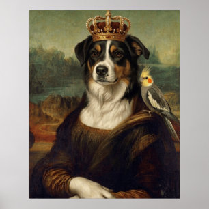 Mona Lisa Hund med Cockatiel Papegoja Finkonst Pos Poster