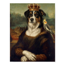 Mona Lisa Hund med Cockatiel Papegoja Finkonst Pos