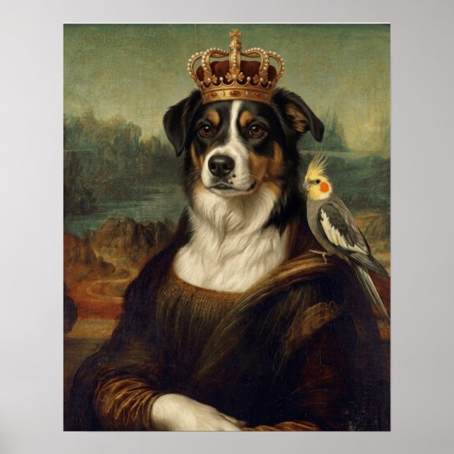 Mona Lisa Hund med Cockatiel Papegoja Finkonst Pos Poster (Framsidan)