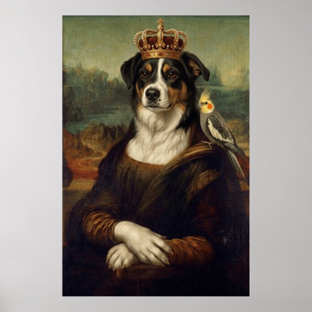 Mona Lisa Hund med Cockatiel Papegoja Finkonst Pos Poster (Framsidan)