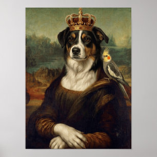 Mona Lisa Hund med Cockatiel Papegoja Finkonst Pos Poster