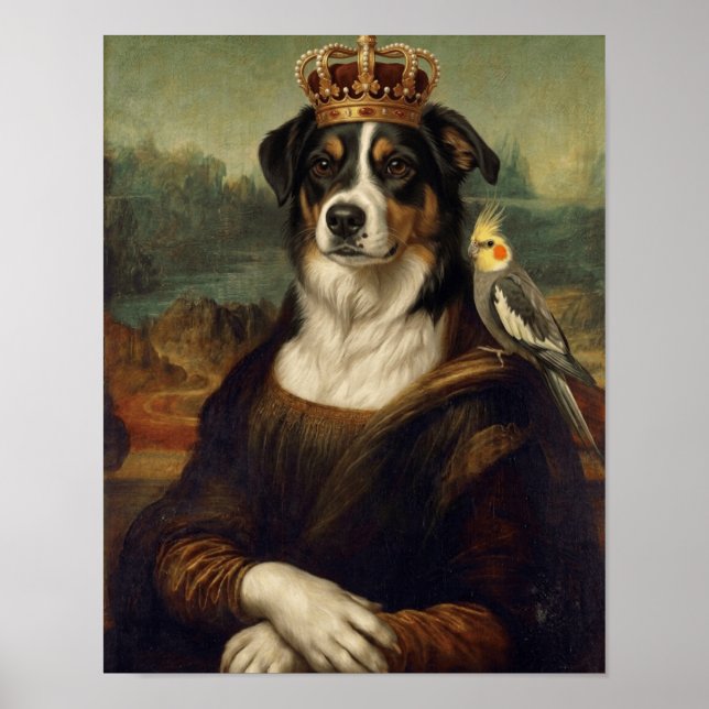 Mona Lisa Hund med Cockatiel Papegoja Finkonst Pos Poster (Framsidan)