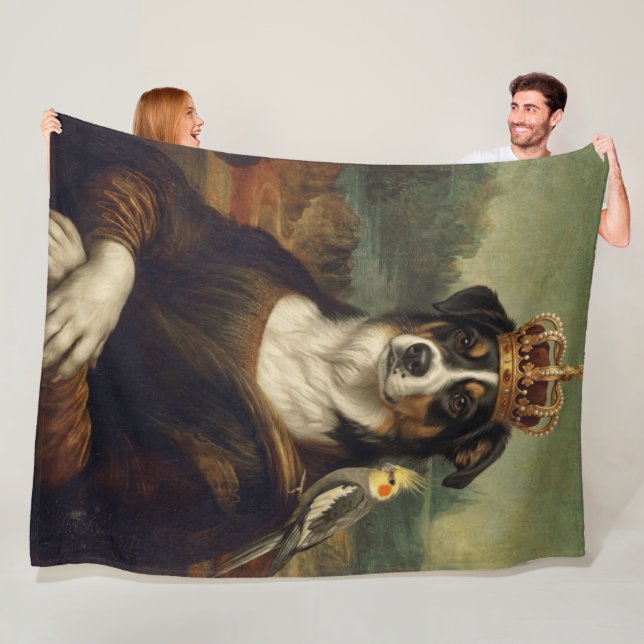 Mona Lisa Hund med Cockatiel Papegoja Fleecefilt (På plats)
